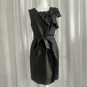 Elegant One-Shoulder Charcoal Dress with Bow Detail